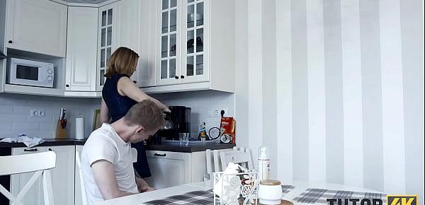 trendsTUTOR4K. History tutor drilled hard by disciple near table